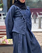 Veste asymétrique denim à noeuds